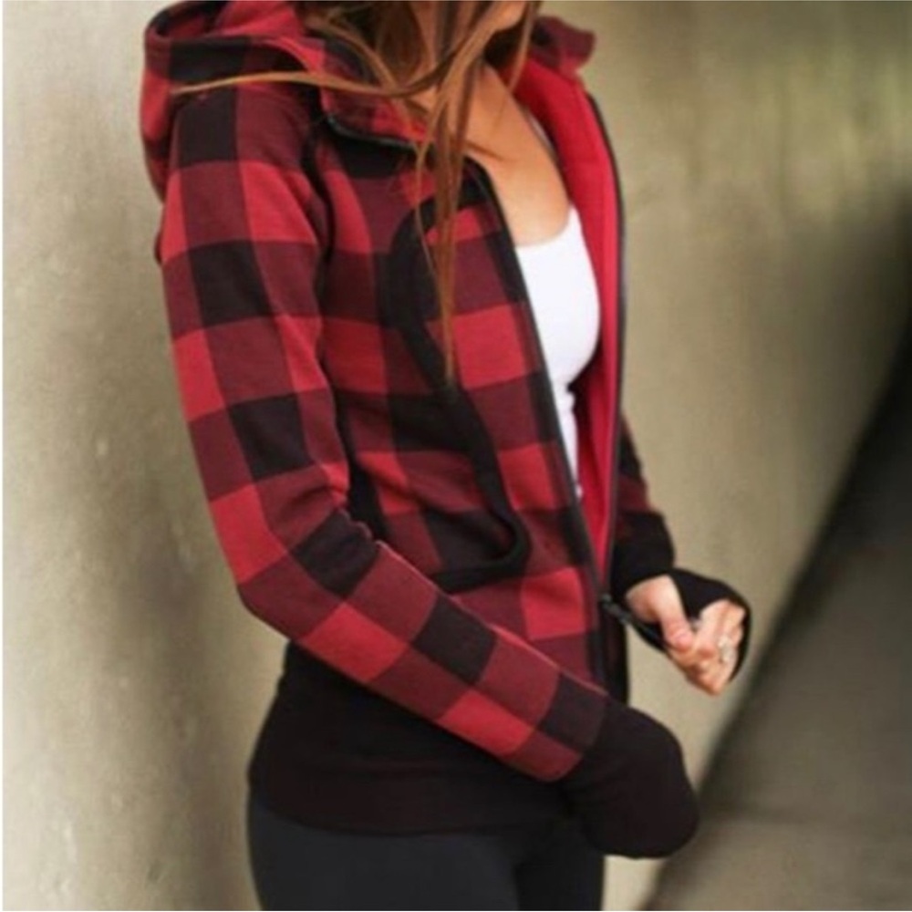 Lululemon Hoodie Women’s 4 Buffalo Plaid Scuba Full Zip Lumberjack - Picture 3 of 7